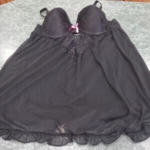 Passion Forever 1x Baby Doll Sheer Nightie Ruffles Lace Convertible Straps Black